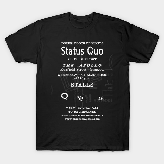 Status Quo 10th of March 1976 Glasgow Apollo UK Tour Ticket Repro T-Shirt by RockitTees